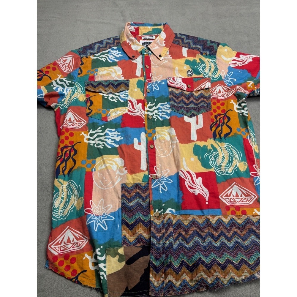 Billionaire Boys Club Axis Woven Patchwork Button Down Shirt Mens Medium graphic